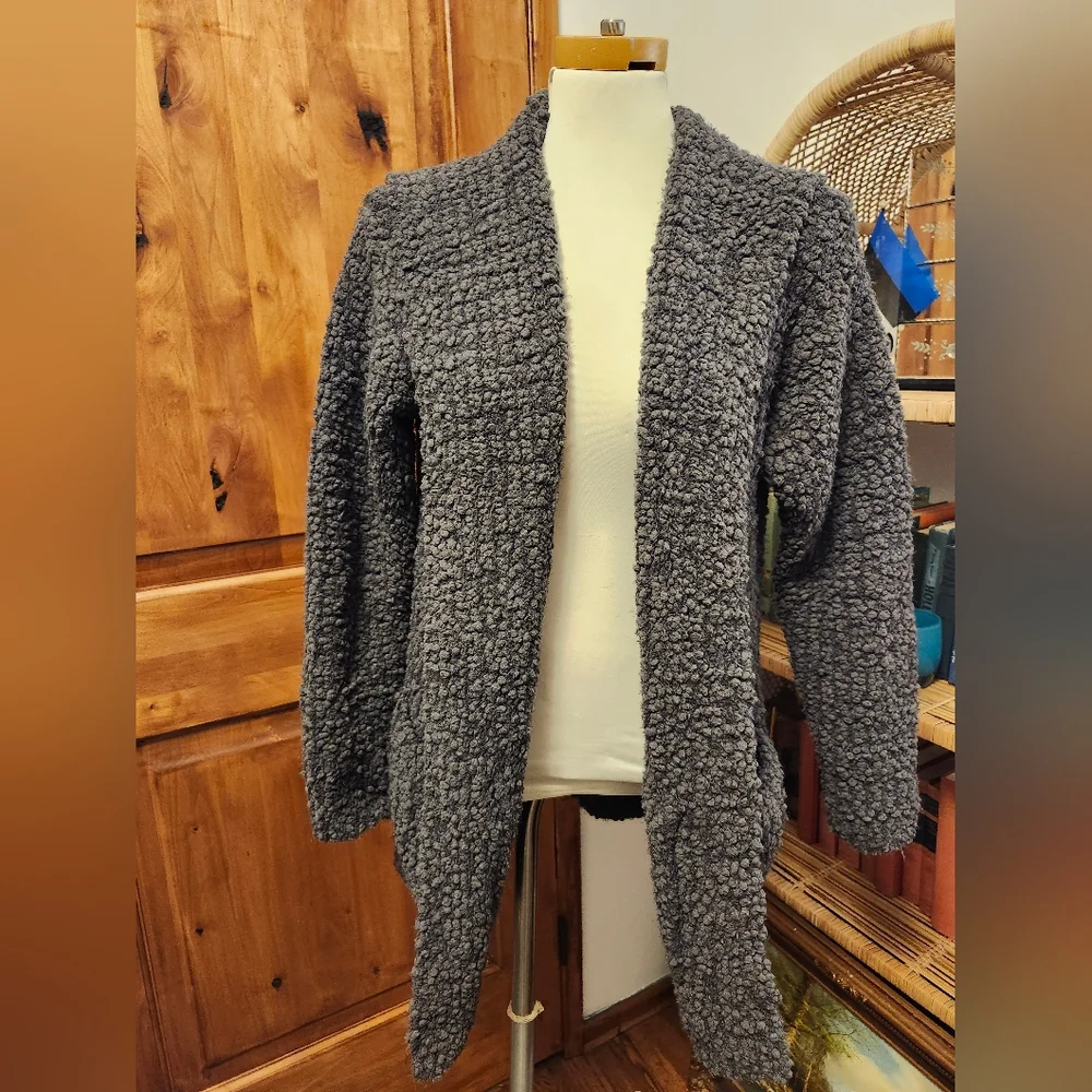 Barefoot Dreams Boucle Hooded Cardigan Carbon Gray Open Front Sz S / M - Picture 8 of 8